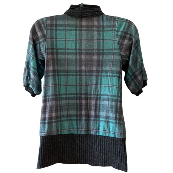 Poison Ivy Gray & Aqua Plaid Knit Open Front Cardigan Top Juniors Size Medium - Picture 3 of 8